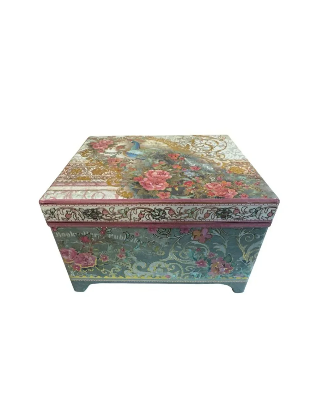 Punch Studio Music Box Wind-Up Peacock Floral Trinket Jewelry 5.5